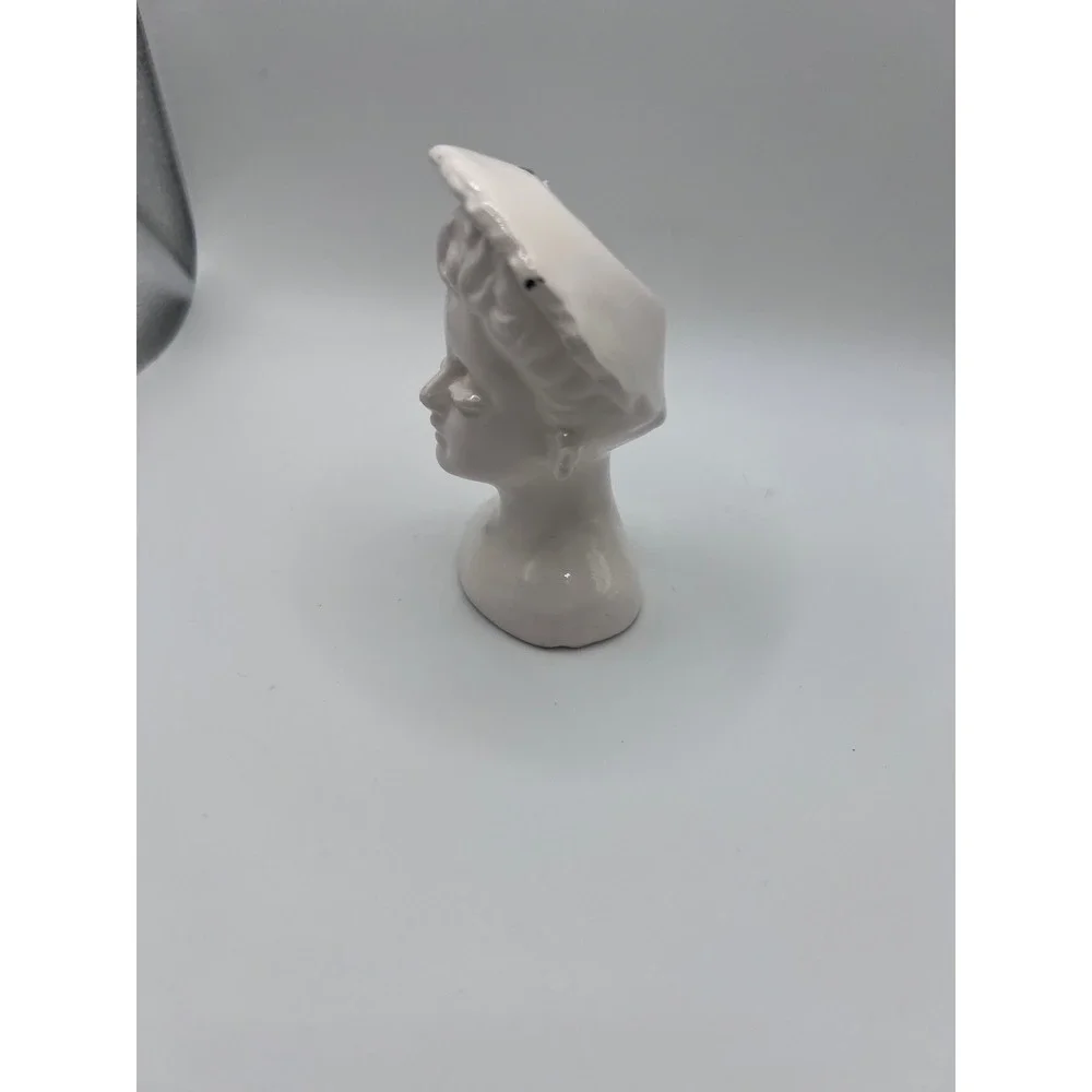 VTG Porcelain White Miniature Lady Head W Hat Bud Vase Marked Japan 3